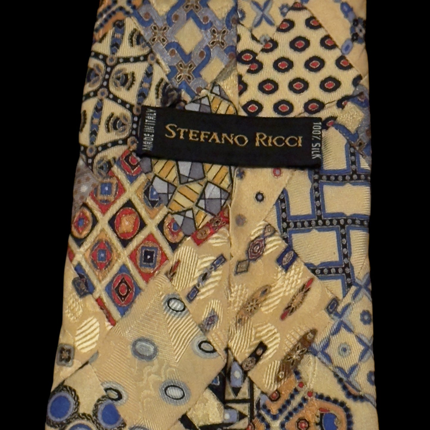 STEFANO RICCI Vintage Yellow Abstract Patchwork Silk Jacquard Tie (9.8 cm by 163.5 cm) Very Long