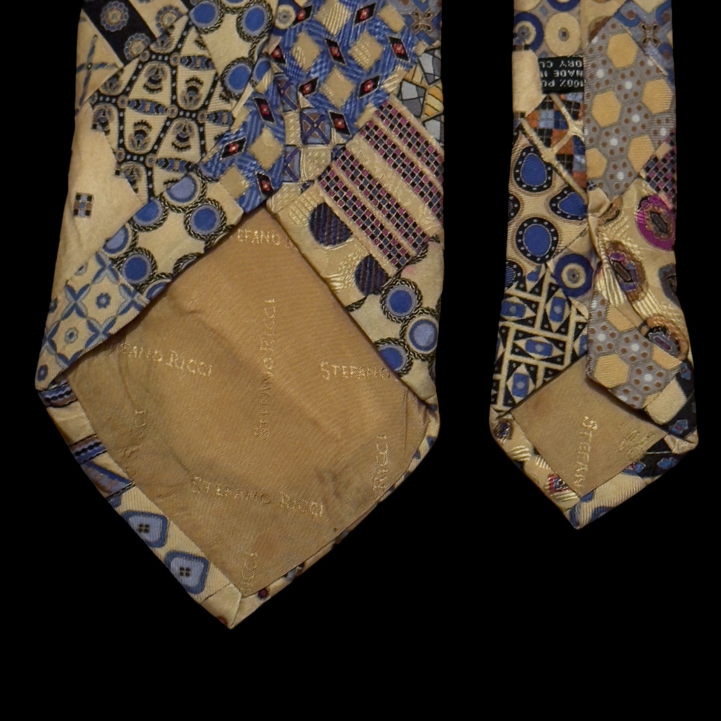 STEFANO RICCI Vintage Yellow Abstract Patchwork Silk Jacquard Tie (9.8 cm by 163.5 cm) Very Long