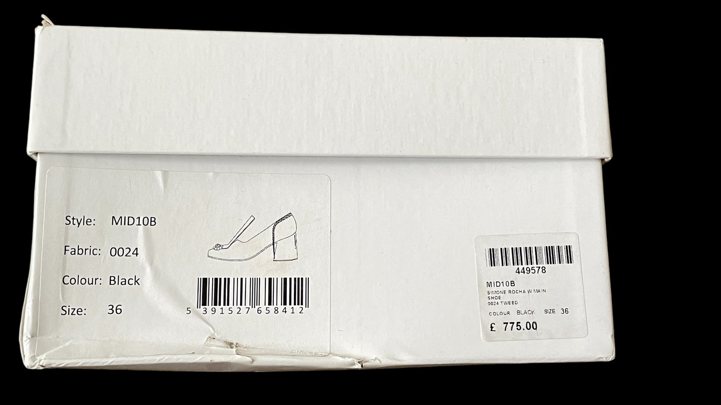 SIMONE ROCHA Women’s Black Embellished Tweed Block-Heel Shoes (Euro Size 36) U.K. 3.5