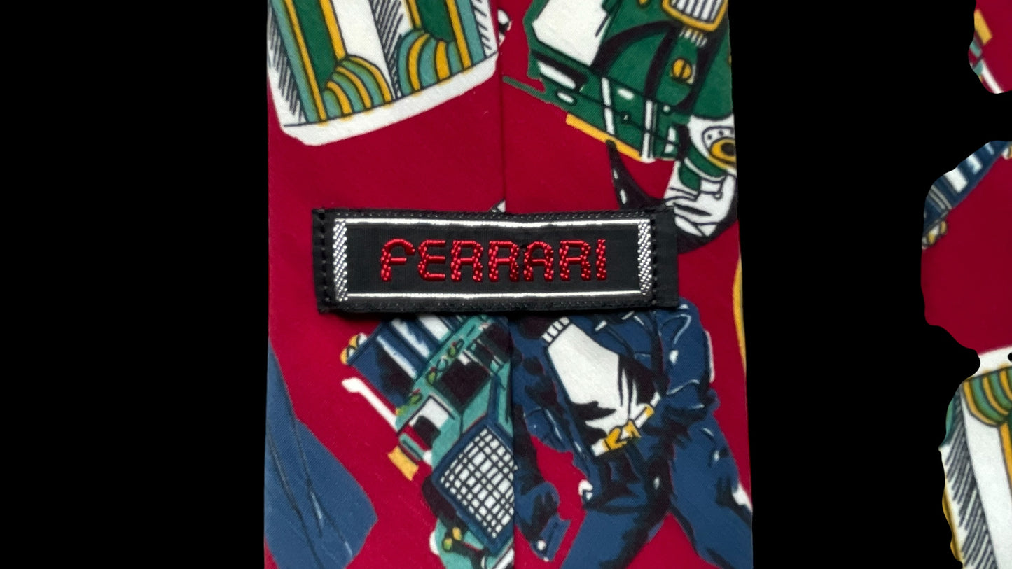 FERRARI Vintage Burgundy Novelty Crepe Silk Tie (8.8 cm by 144 cm) Medium front size.