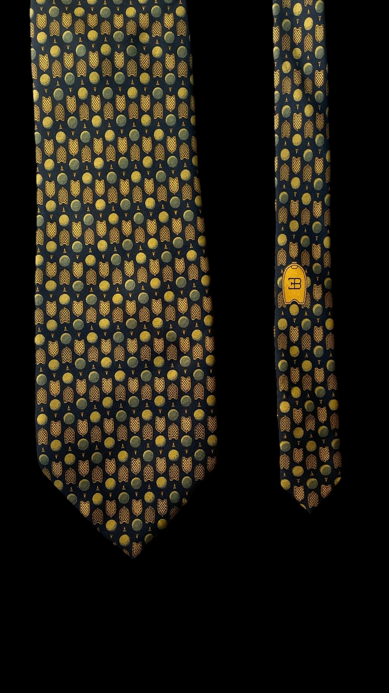 BUGATTI vintage black novelty silk tie (9.5 cm by 150 cm)