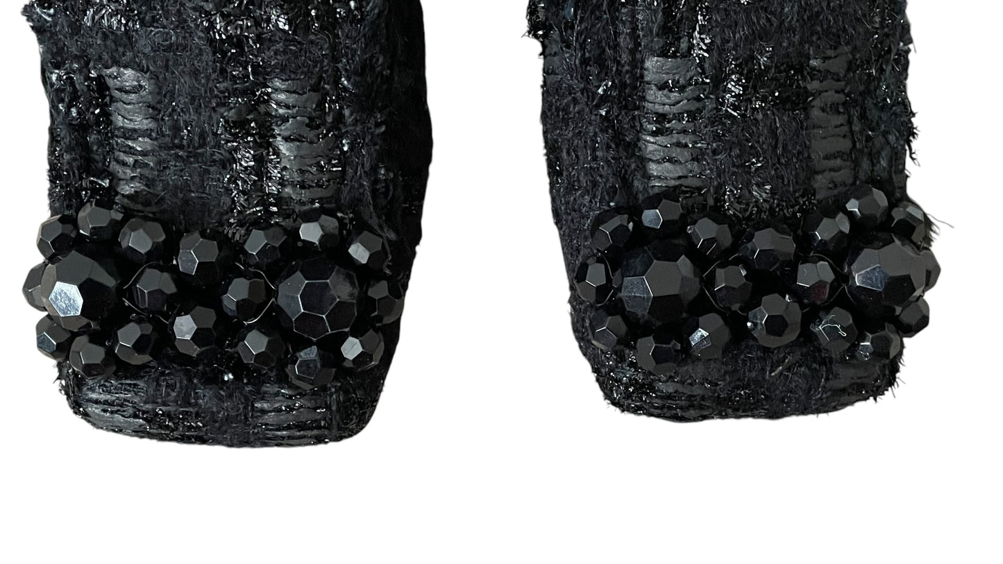 SIMONE ROCHA Women’s Black Embellished Tweed Block-Heel Shoes (Euro Size 36) U.K. 3.5