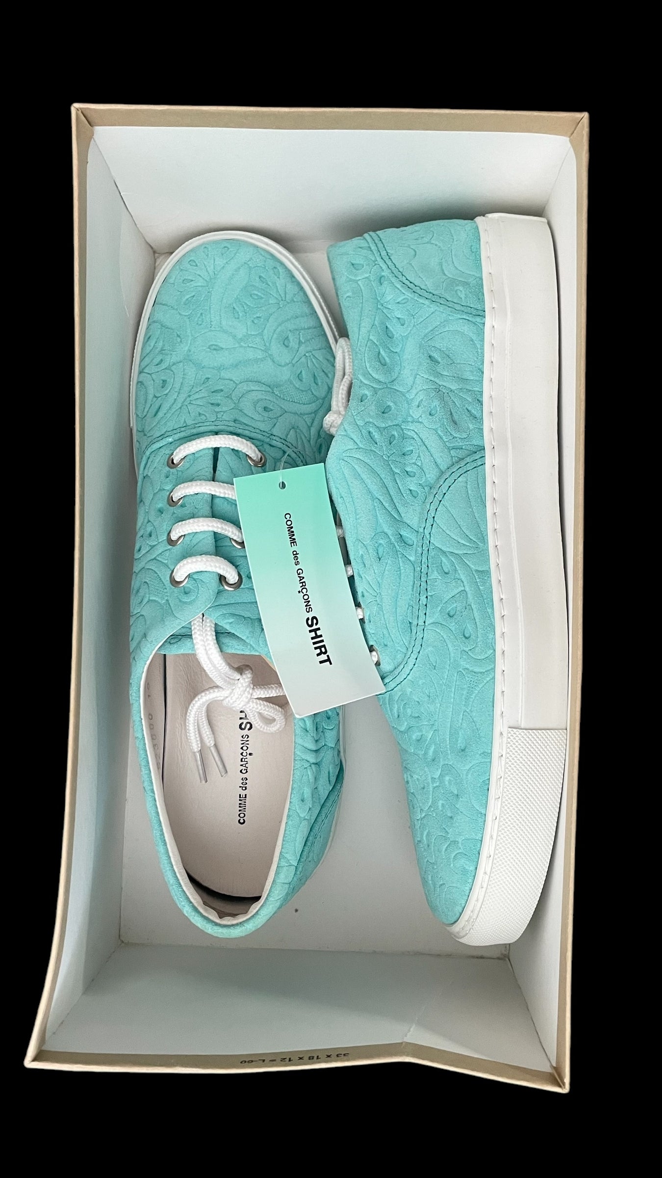 CdG SHIRT Men’s Light Turquoise Suede Abstract Sneakers (U.K. Size10)