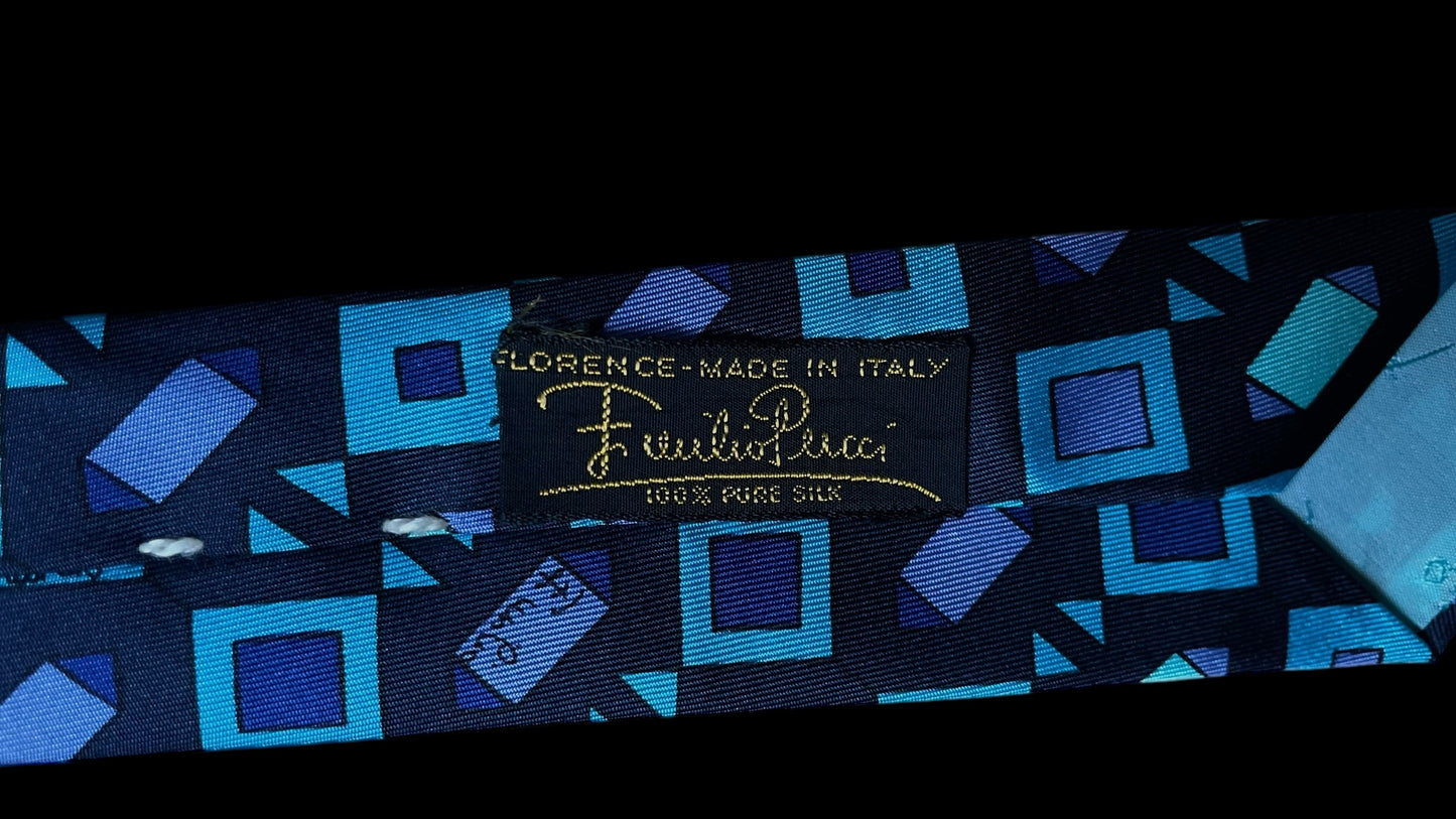 Navy-Blue Psychedelic Vintage Silk Tie by EMILIO PUCCI (10.2 cm by 132 cm) Wider Front Size