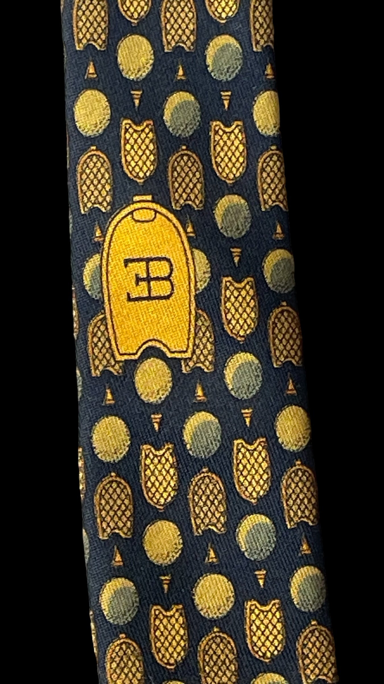 BUGATTI vintage black novelty silk tie (9.5 cm by 150 cm)