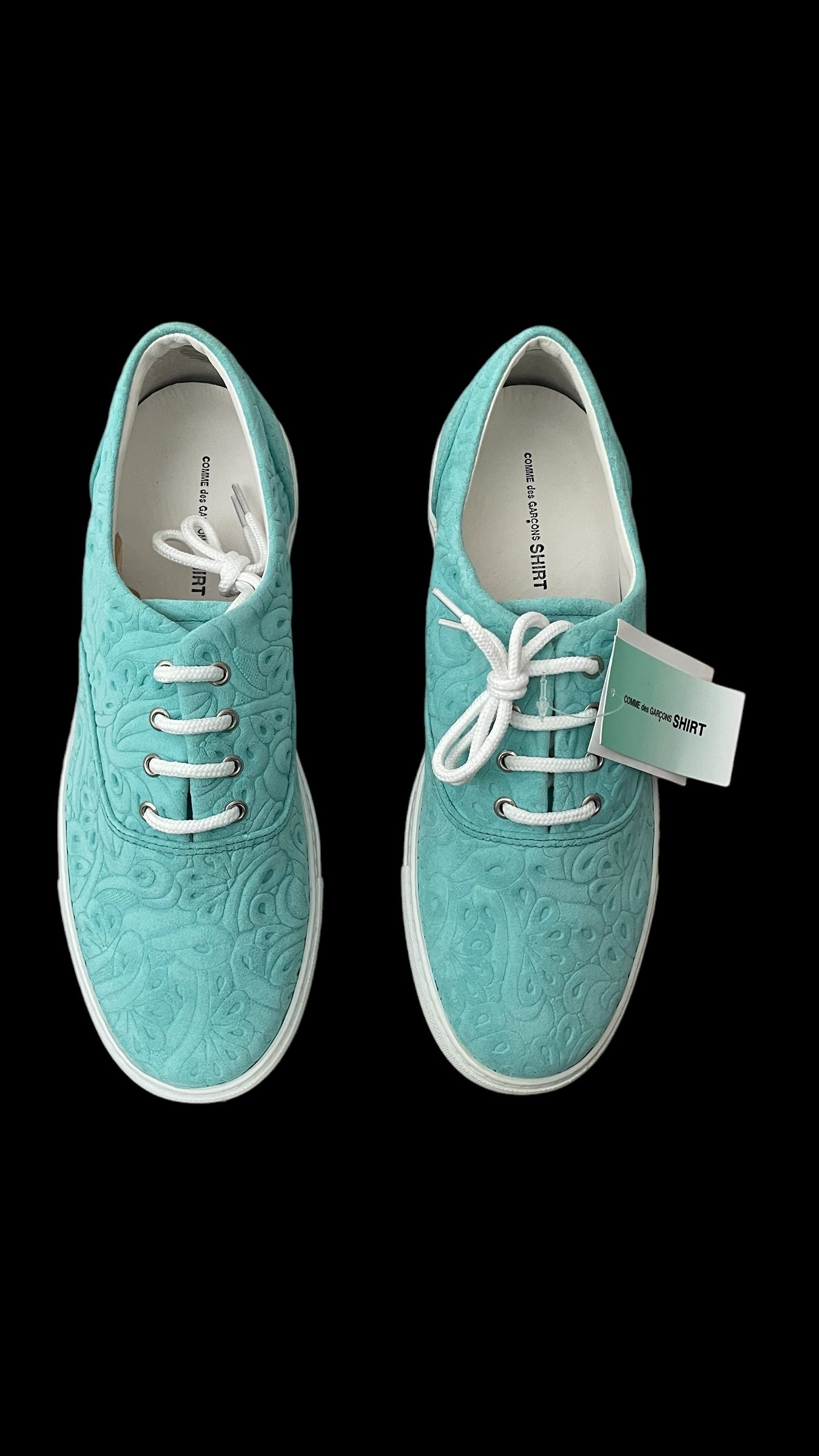 CdG SHIRT Men’s Light Turquoise Suede Abstract Sneakers (U.K. Size10)