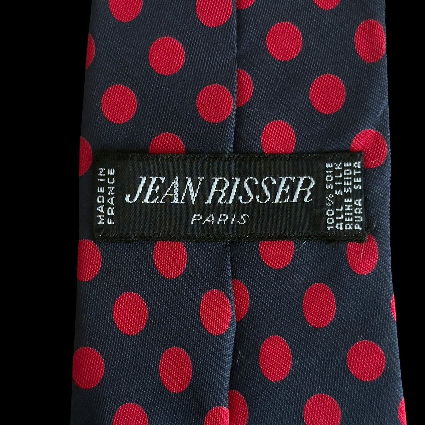 Vintage Navy Blue Polka Dots Silk Tie by JEAN RISSER (7.7 cm by 145.5 cm)