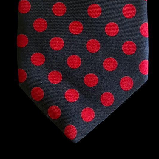 Vintage Navy Blue Polka Dots Silk Tie by JEAN RISSER (7.7 cm by 145.5 cm)