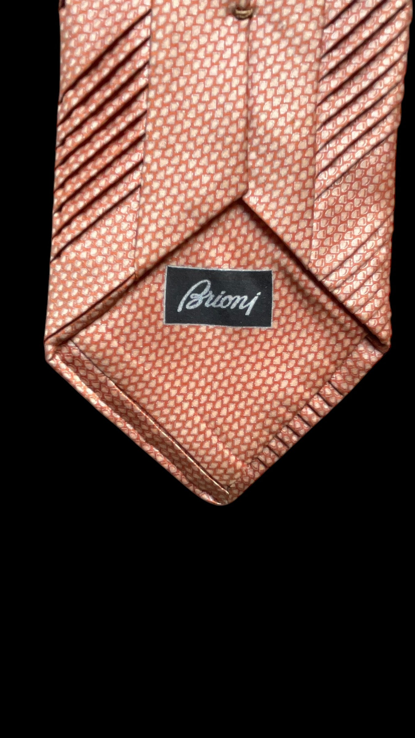 Vintage Orange Geometric Pleated Silk Tie by BRIONI (9 cm by 160 cm) Longer length.