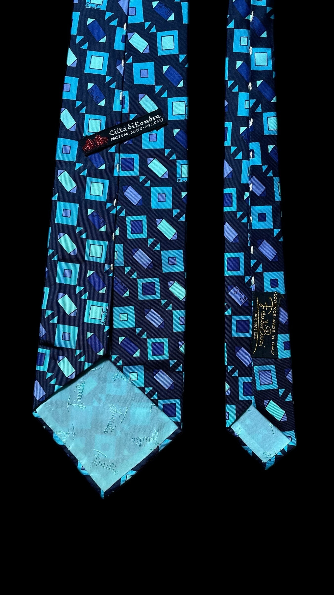 Navy-Blue Psychedelic Vintage Silk Tie by EMILIO PUCCI (10.2 cm by 132 cm) Wider Front Size