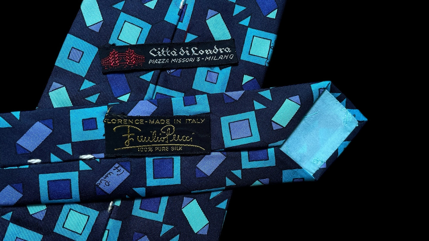 Navy-Blue Psychedelic Vintage Silk Tie by EMILIO PUCCI (10.2 cm by 132 cm) Wider Front Size