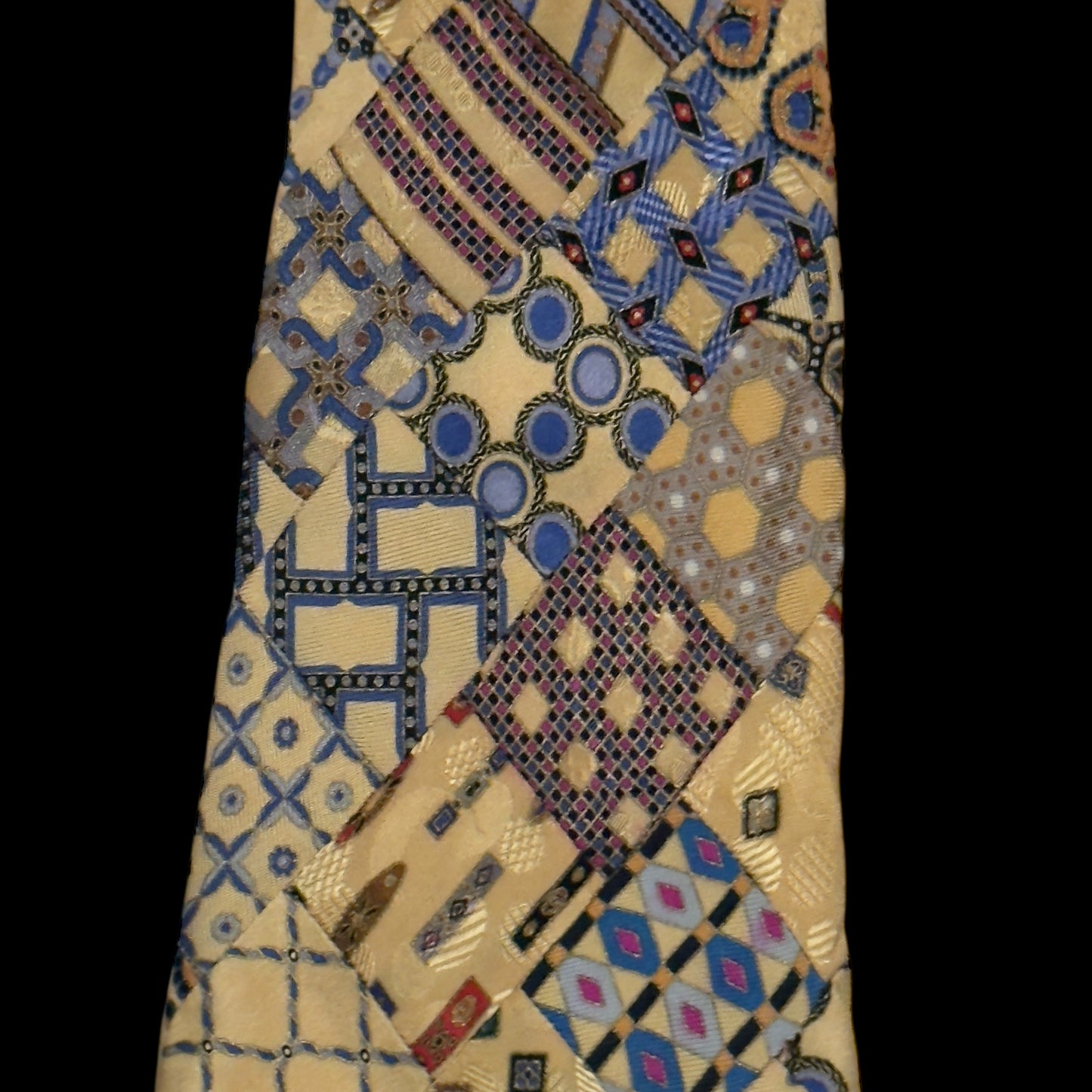 STEFANO RICCI Vintage Yellow Abstract Patchwork Silk Jacquard Tie (9.8 cm by 163.5 cm) Very Long