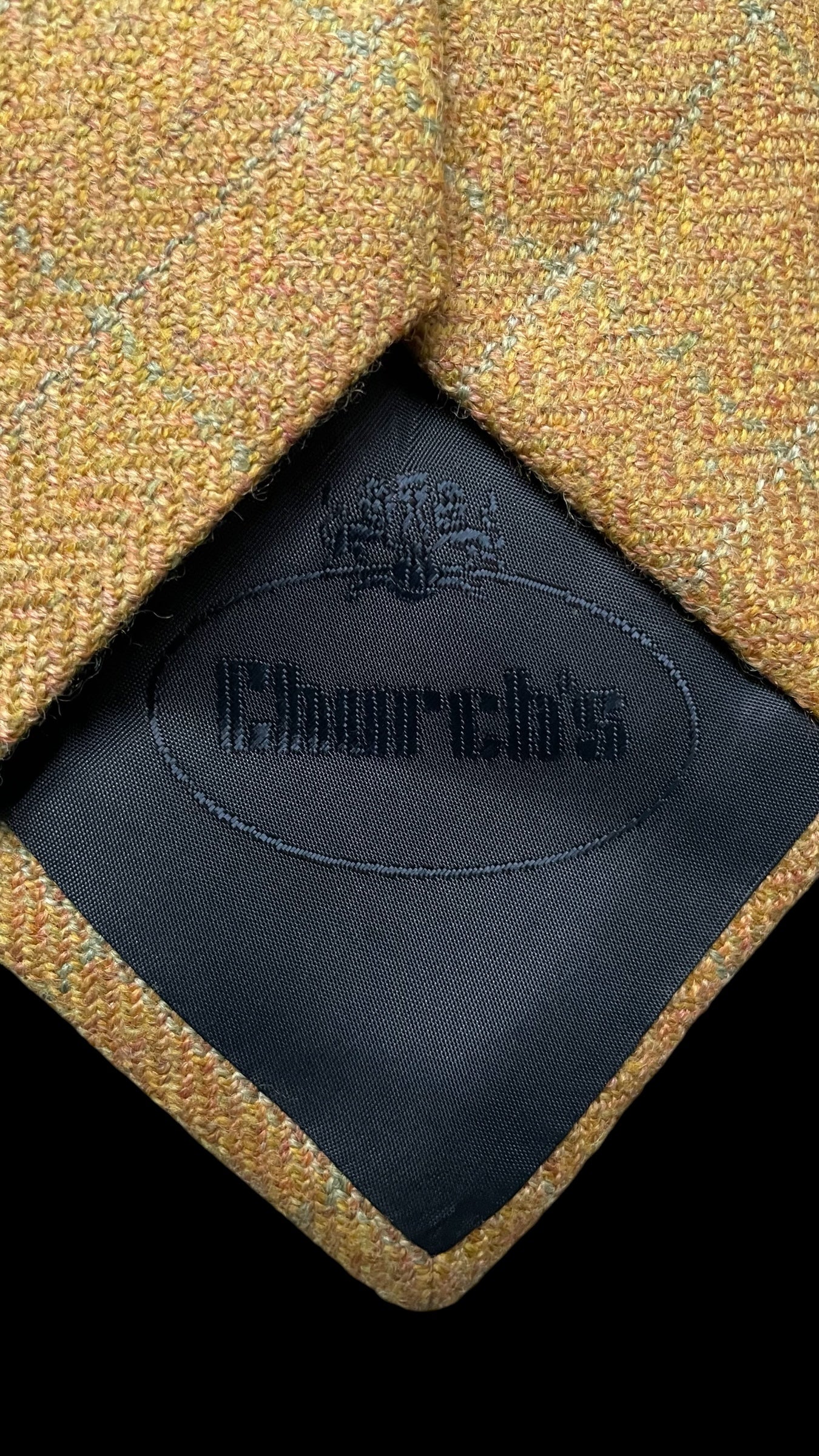 CHURCH’S Vintage Mustard colour Herringbone Wool Tie (8.7 cm by 151 cm) Longer length