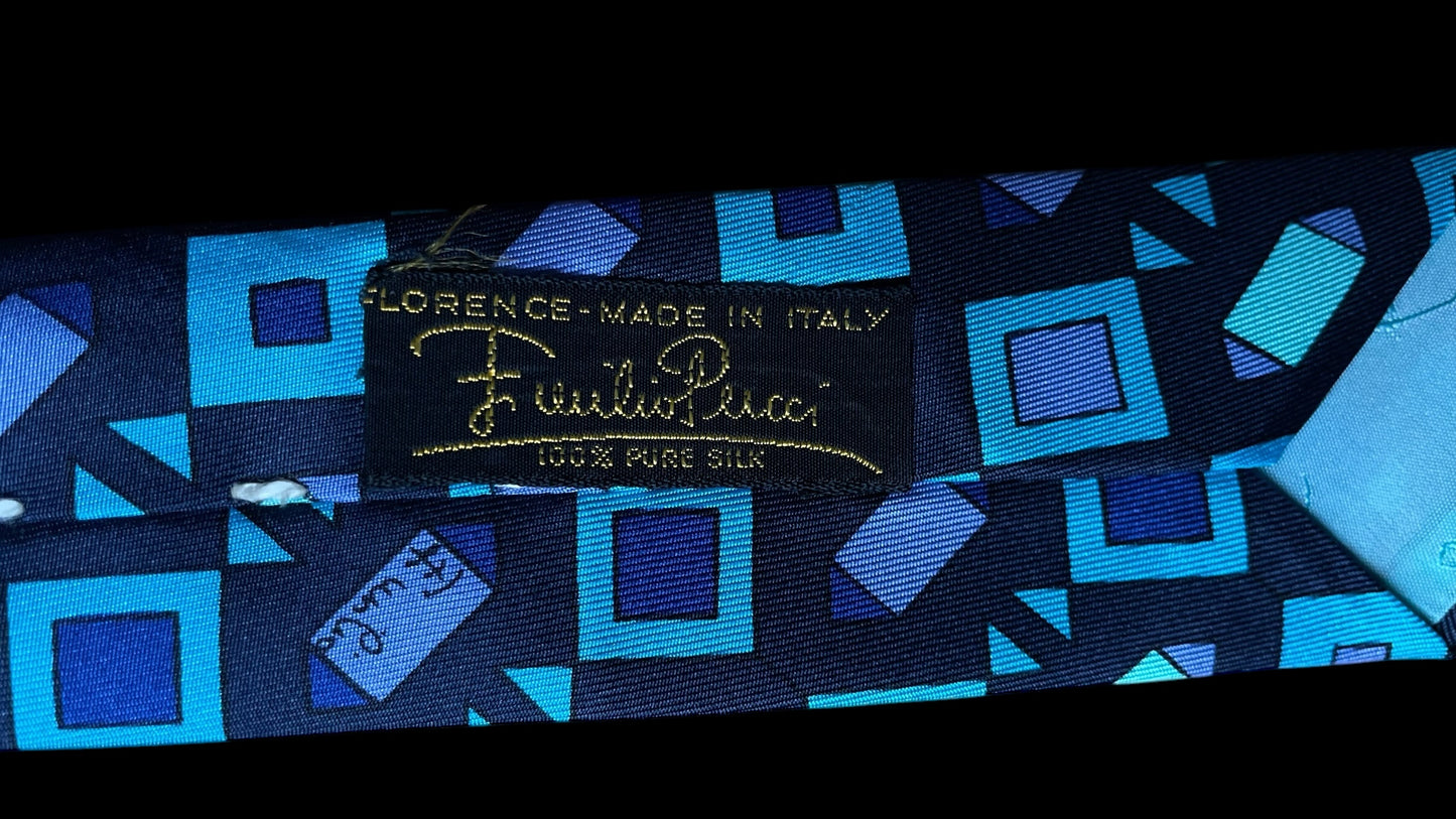 Navy-Blue Psychedelic Vintage Silk Tie by EMILIO PUCCI (10.2 cm by 132 cm) Wider Front Size