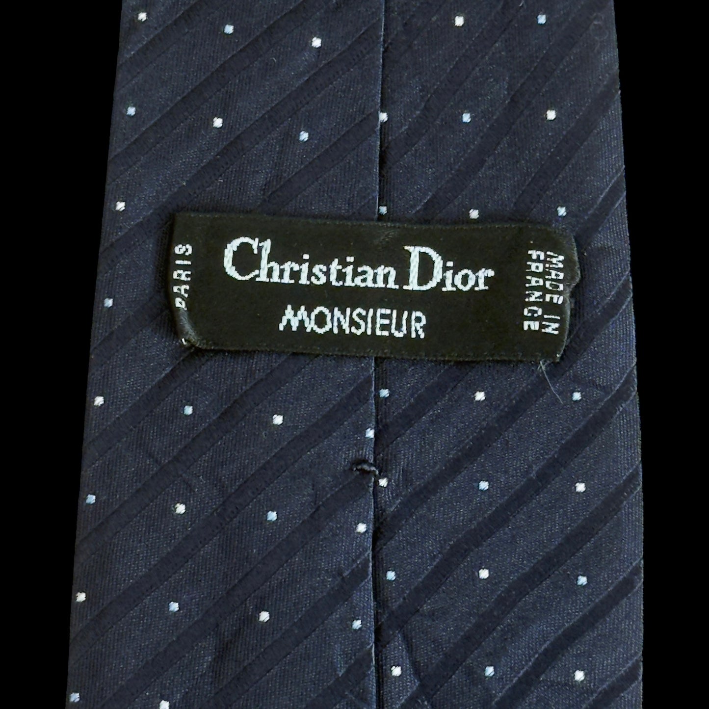 Vintage Black Polka Dots Silk Jacquard Tie By CHRISTIAN DIOR (7.8 cm by 152 cm)