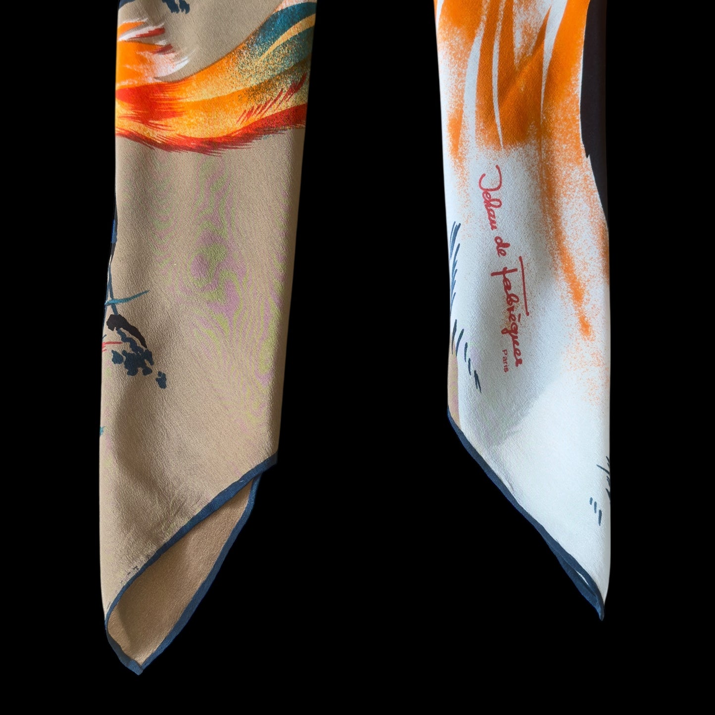 JEHAU de FABREGUES Vintage Brown Exotic Crepe Silk Scarf (75 cm by 76.5 cm)