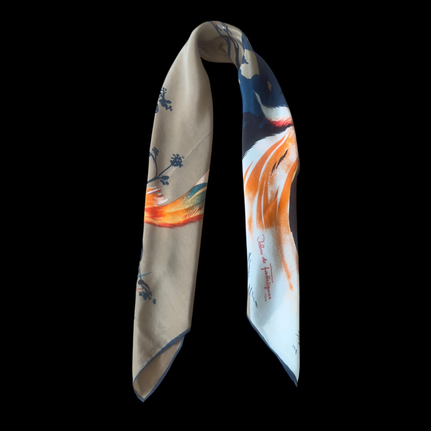JEHAU de FABREGUES Vintage Brown Exotic Crepe Silk Scarf (75 cm by 76.5 cm)