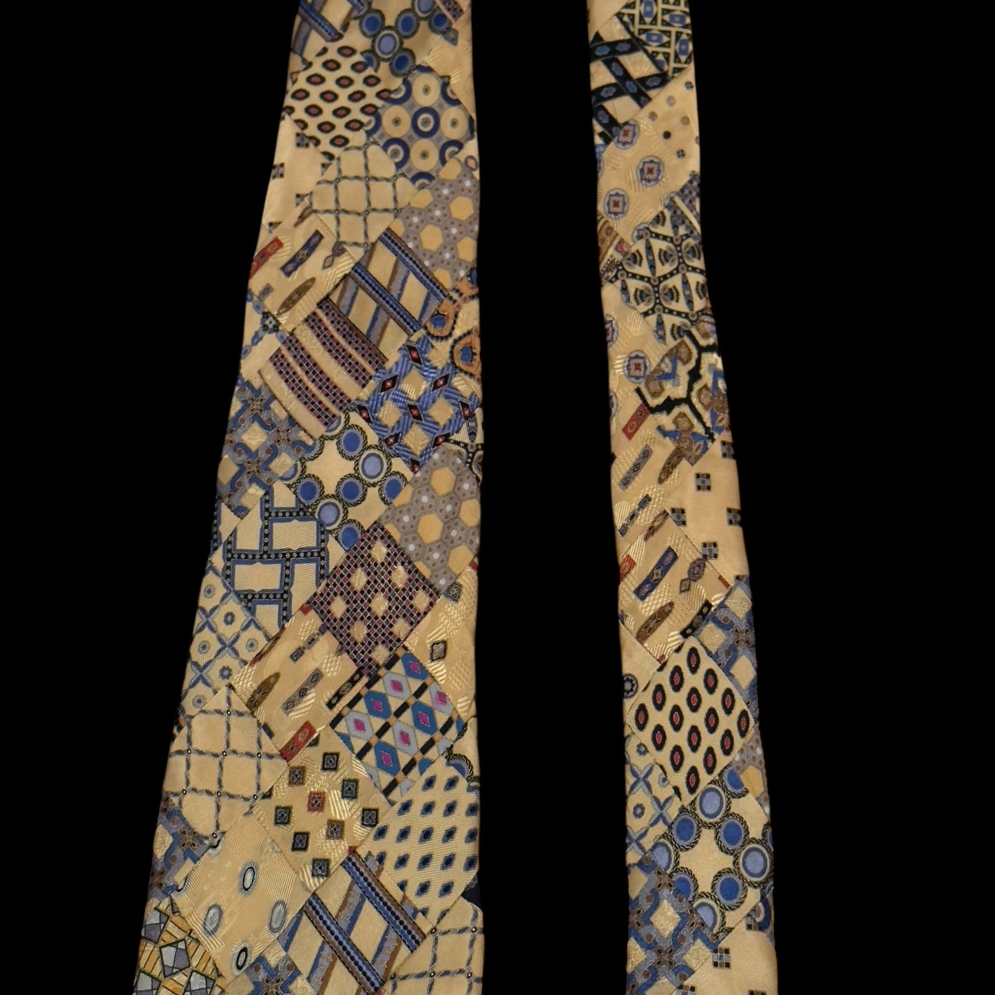 STEFANO RICCI Vintage Yellow Abstract Patchwork Silk Jacquard Tie (9.8 cm by 163.5 cm) Very Long