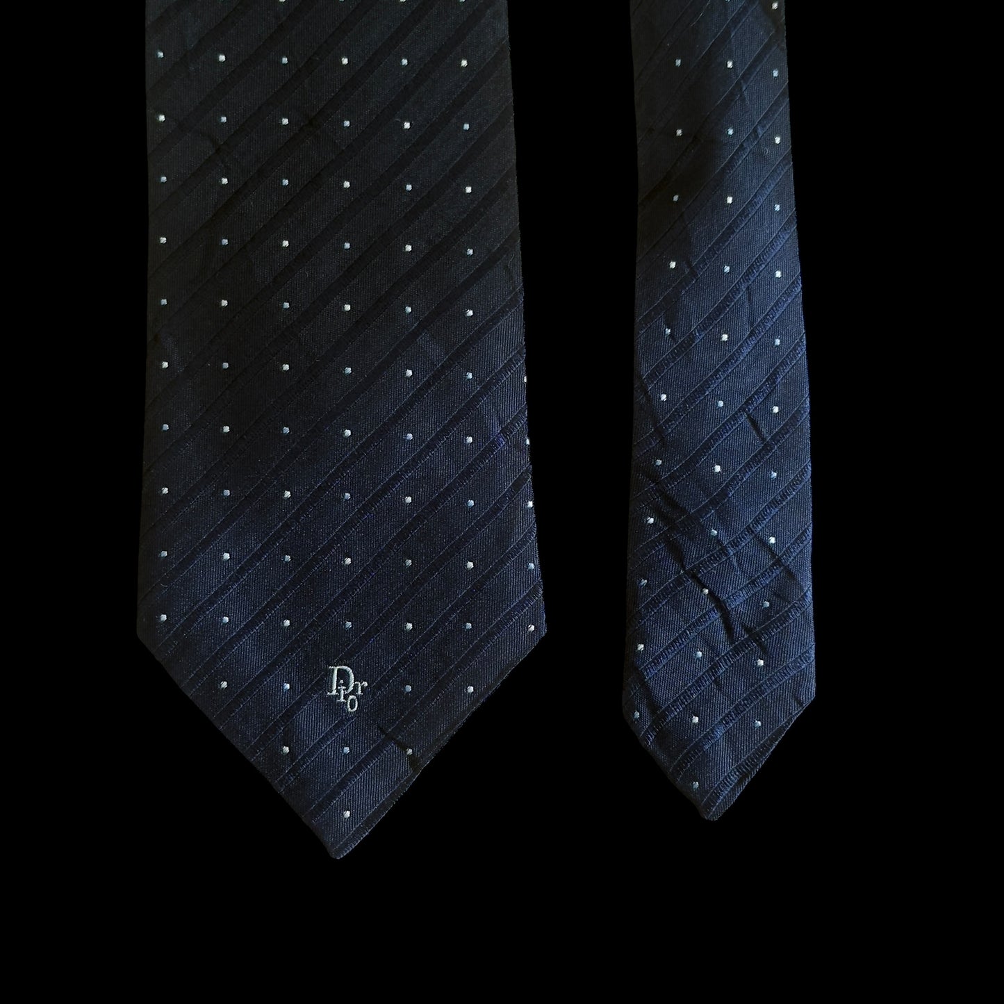 Vintage Black Polka Dots Silk Jacquard Tie By CHRISTIAN DIOR (7.8 cm by 152 cm)