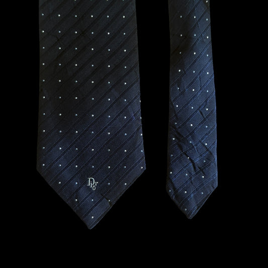 Vintage Black Polka Dots Silk Jacquard Tie By CHRISTIAN DIOR (7.8 cm by 152 cm)