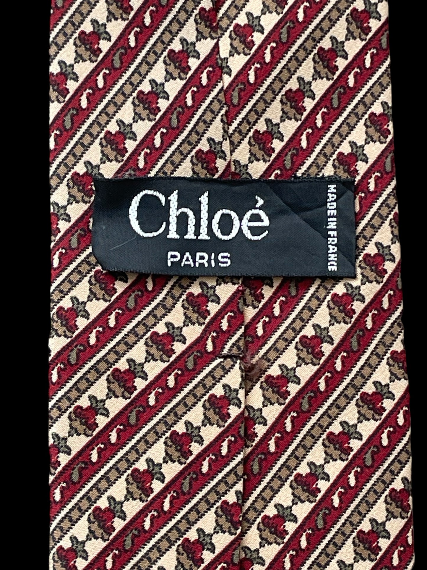 Vintage Beige Floral Crepe Silk Necktie by CHLOE (7.6 cm by 148 cm)