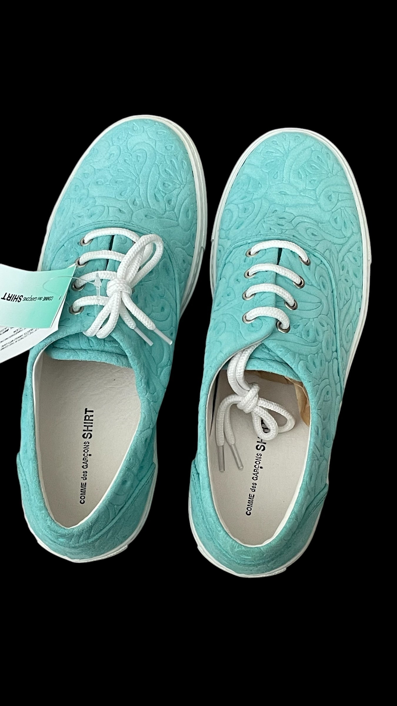 CdG SHIRT Men’s Light Turquoise Suede Abstract Sneakers (U.K. Size10)