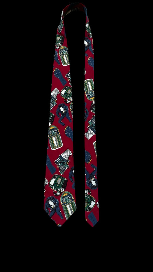 FERRARI Vintage Burgundy Novelty Crepe Silk Tie (8.8 cm by 144 cm) Medium front size.