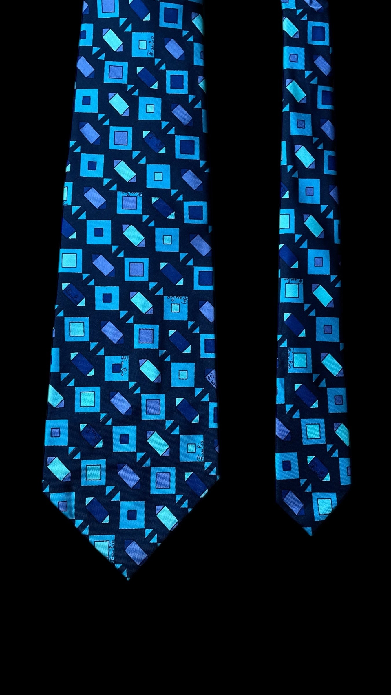 Navy-Blue Psychedelic Vintage Silk Tie by EMILIO PUCCI (10.2 cm by 132 cm) Wider Front Size