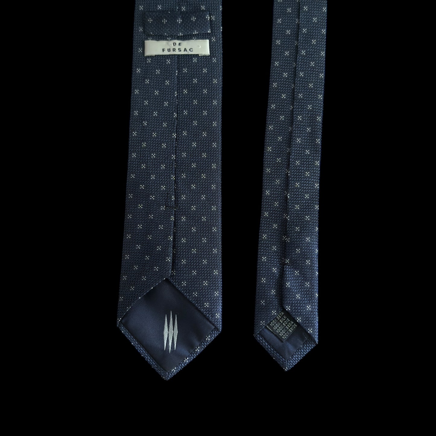 Vintage Navy Blue Geometric Dots Silk Tie By DE FURSAC (7 cm by 154.5 cm)