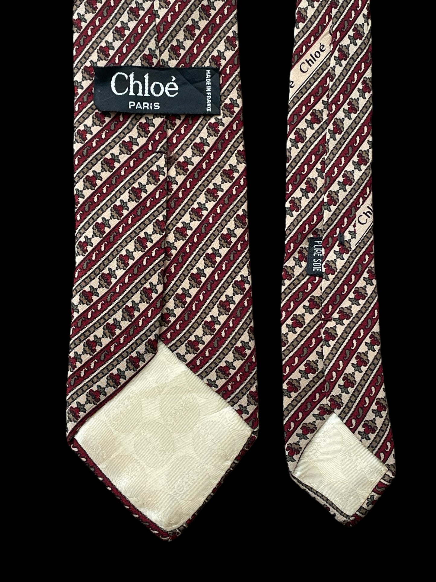 Vintage Beige Floral Crepe Silk Necktie by CHLOE (7.6 cm by 148 cm)