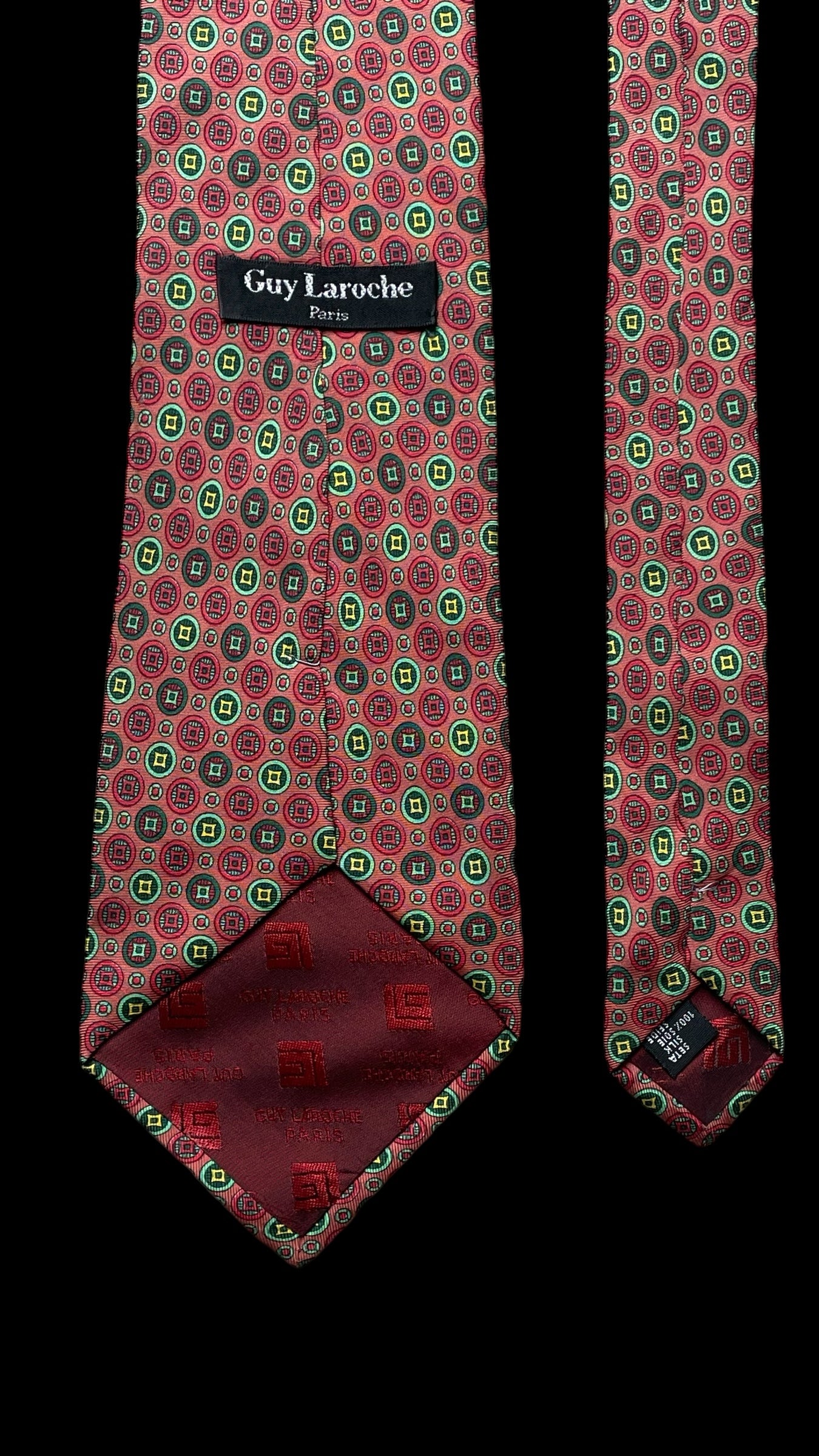 GUY LAROCHE  Vintage Salmon Colour Geometric Dots Silk Tie (9.8 cm by 149 cm)