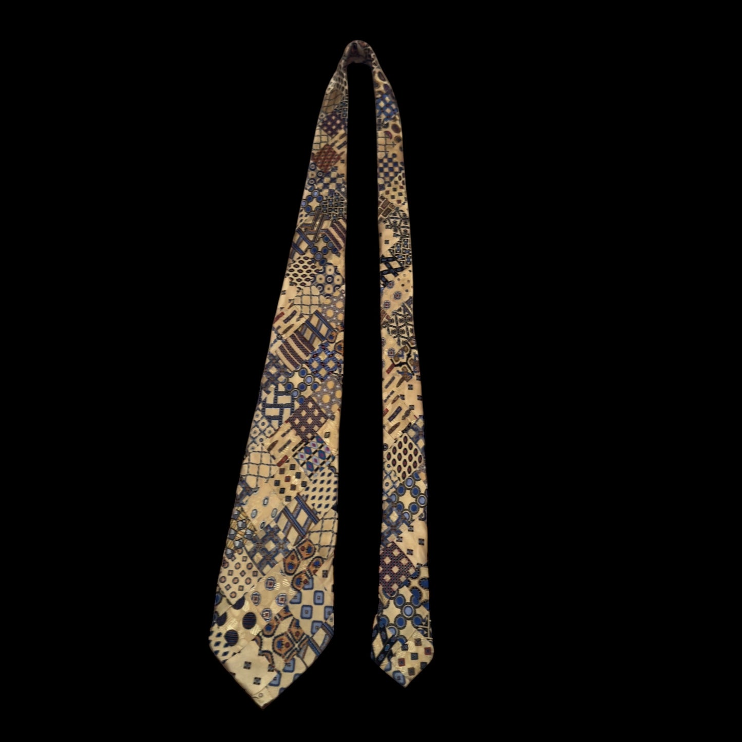 STEFANO RICCI Vintage Yellow Abstract Patchwork Silk Jacquard Tie (9.8 cm by 163.5 cm) Very Long