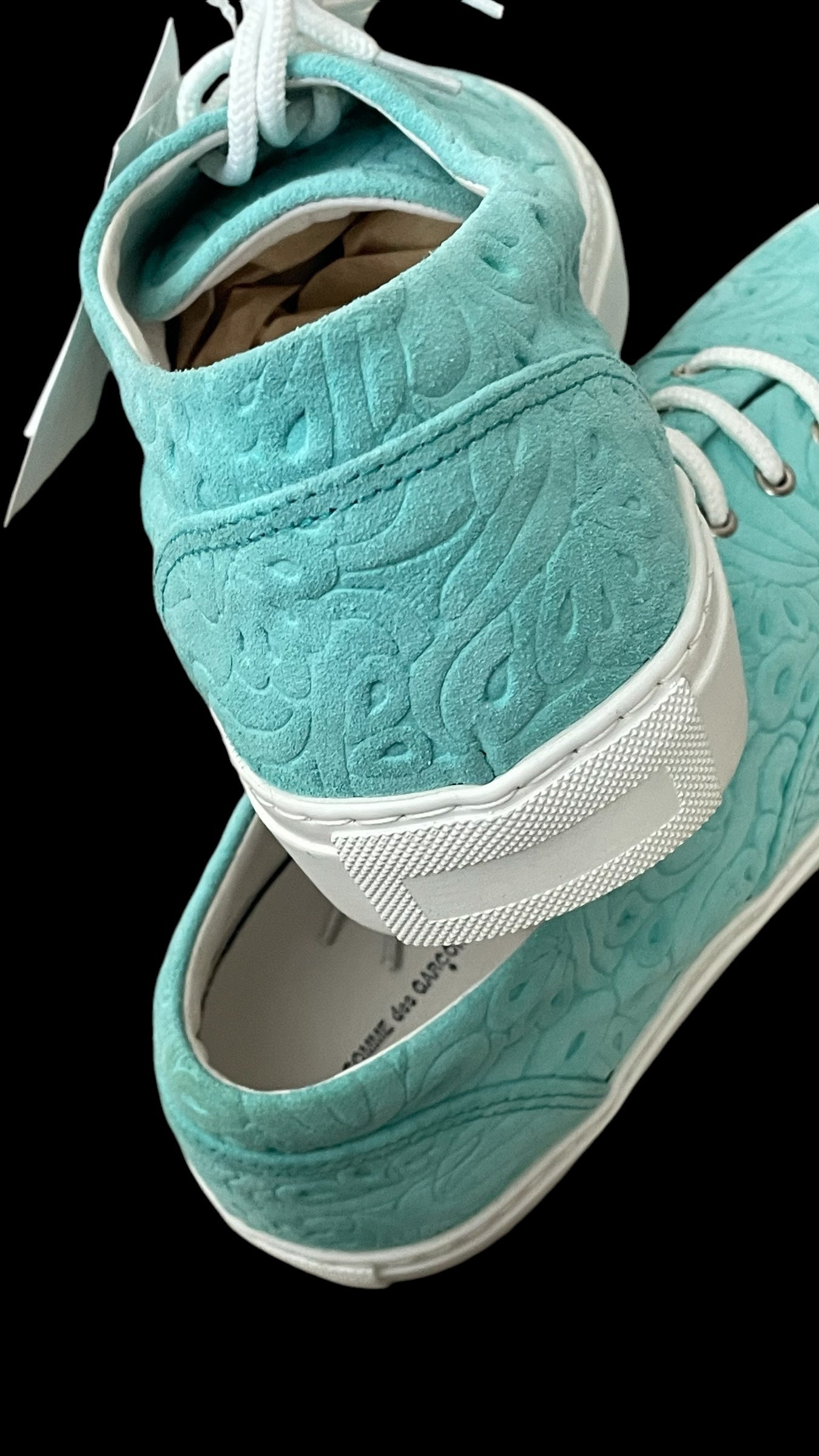 CdG SHIRT Men’s Light Turquoise Suede Abstract Sneakers (U.K. Size10)