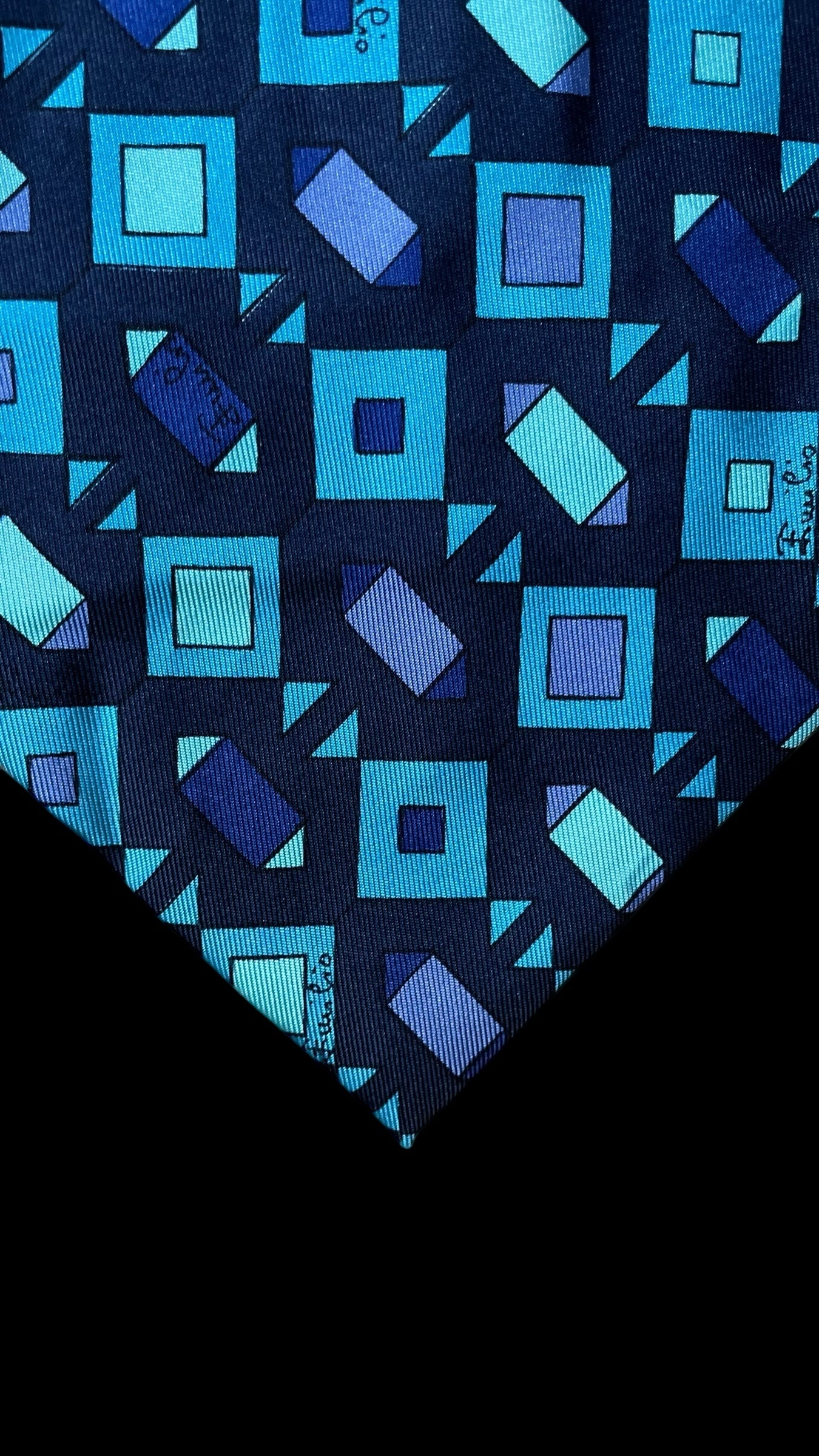 Navy-Blue Psychedelic Vintage Silk Tie by EMILIO PUCCI (10.2 cm by 132 cm) Wider Front Size