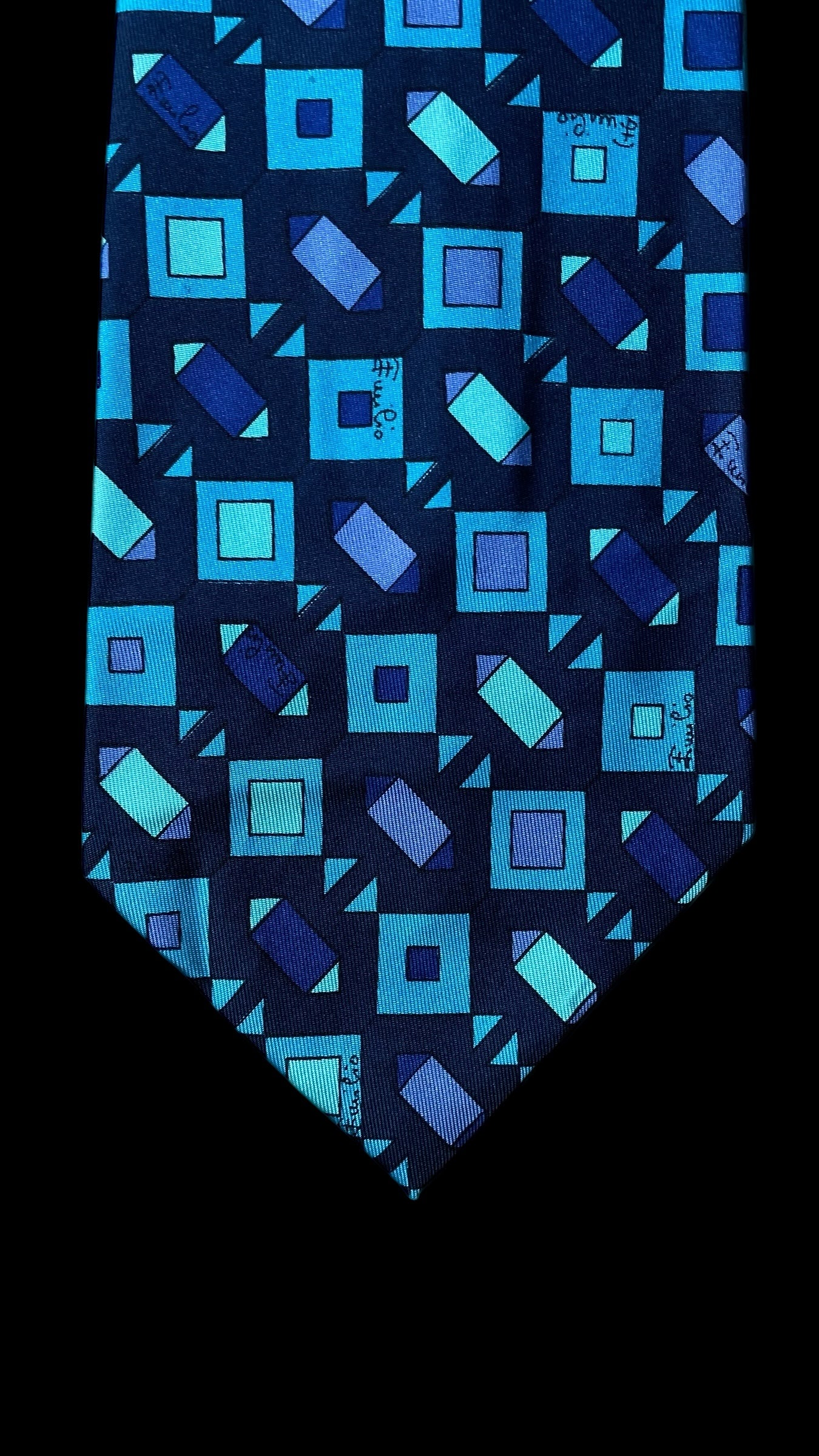 Navy-Blue Psychedelic Vintage Silk Tie by EMILIO PUCCI (10.2 cm by 132 cm) Wider Front Size