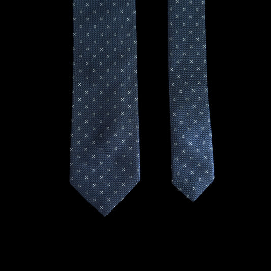 Vintage Navy Blue Geometric Dots Silk Tie By DE FURSAC (7 cm by 154.5 cm)