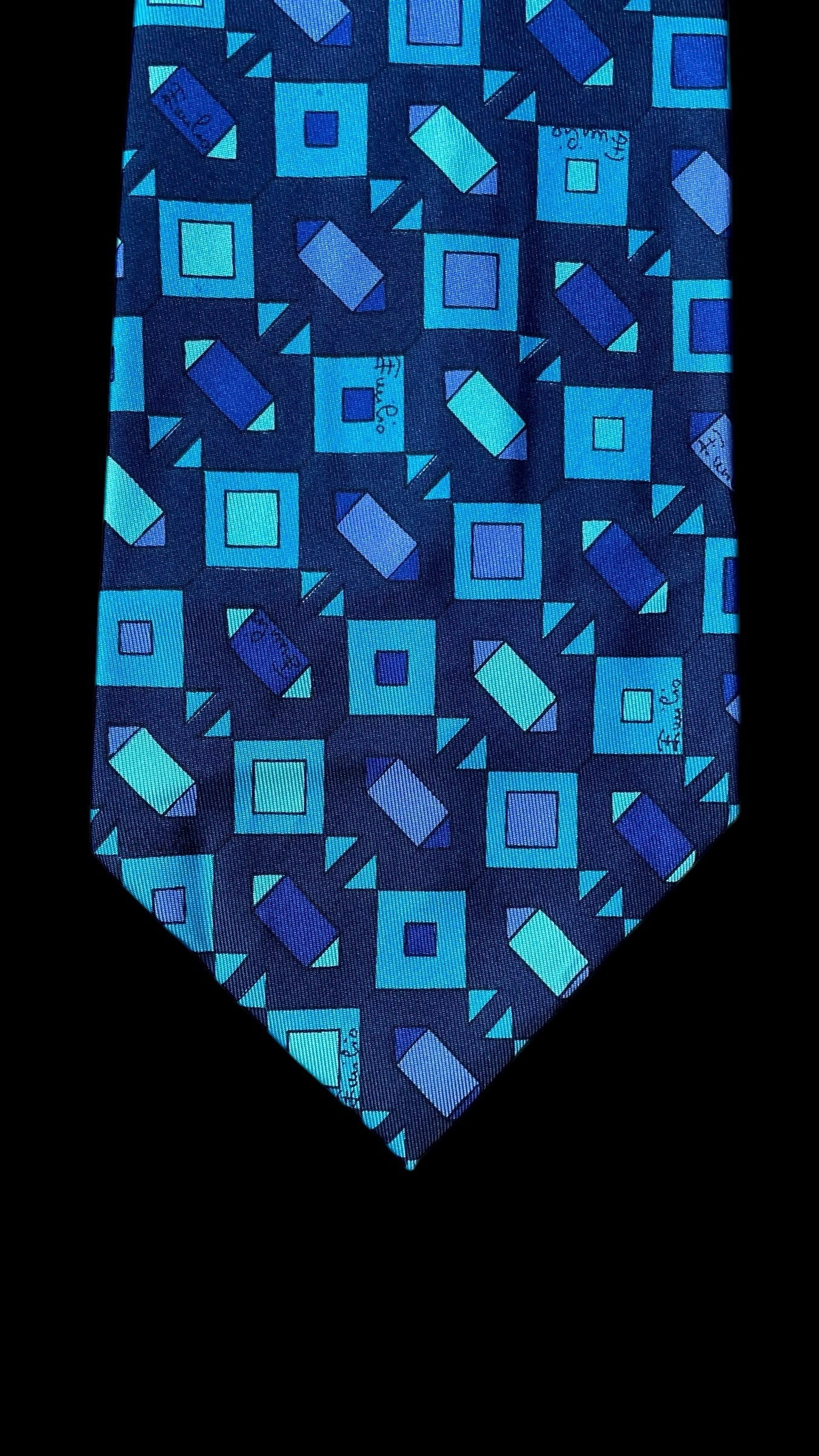 Navy-Blue Psychedelic Vintage Silk Tie by EMILIO PUCCI (10.2 cm by 132 cm) Wider Front Size