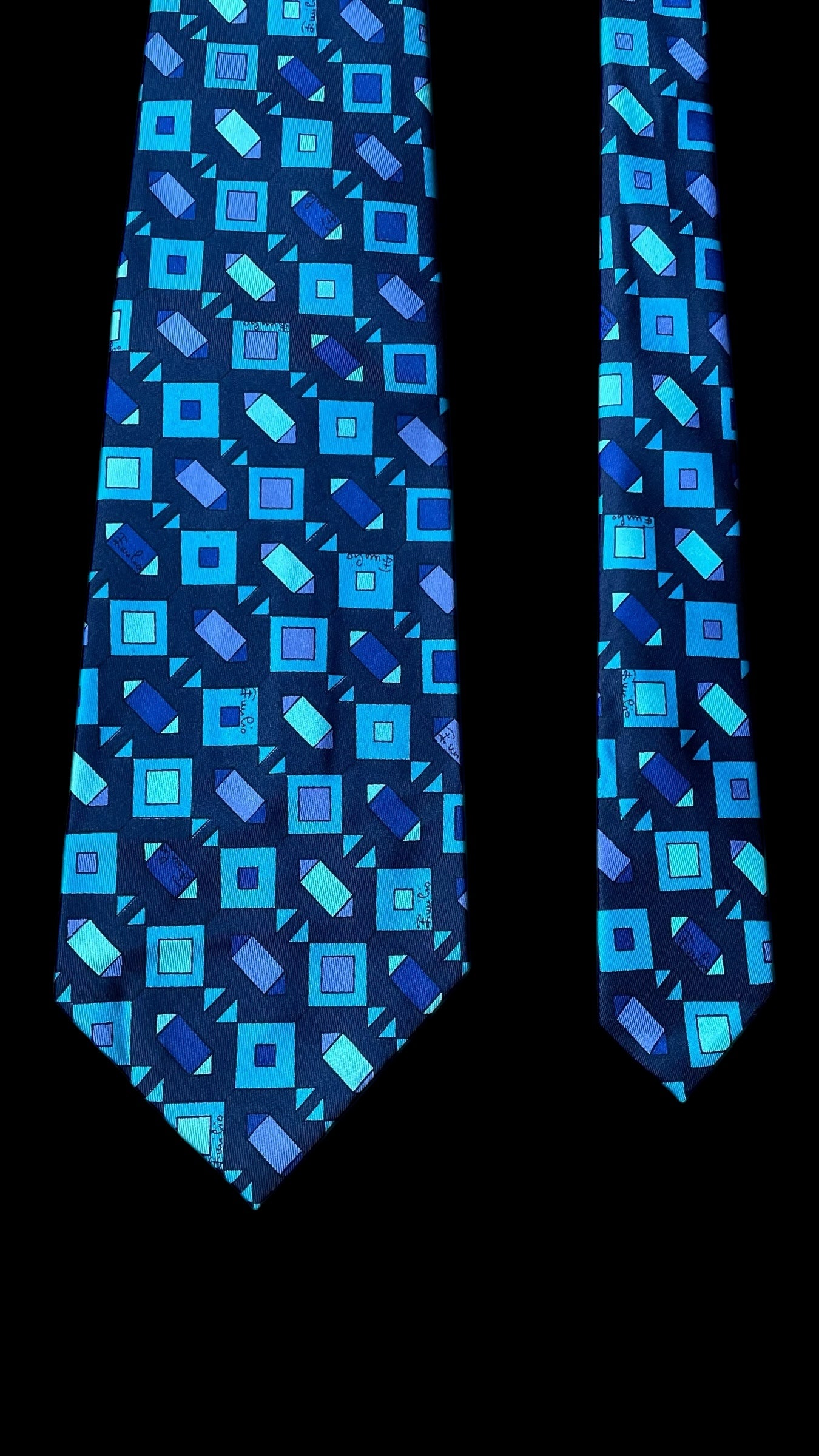 Navy-Blue Psychedelic Vintage Silk Tie by EMILIO PUCCI (10.2 cm by 132 cm) Wider Front Size