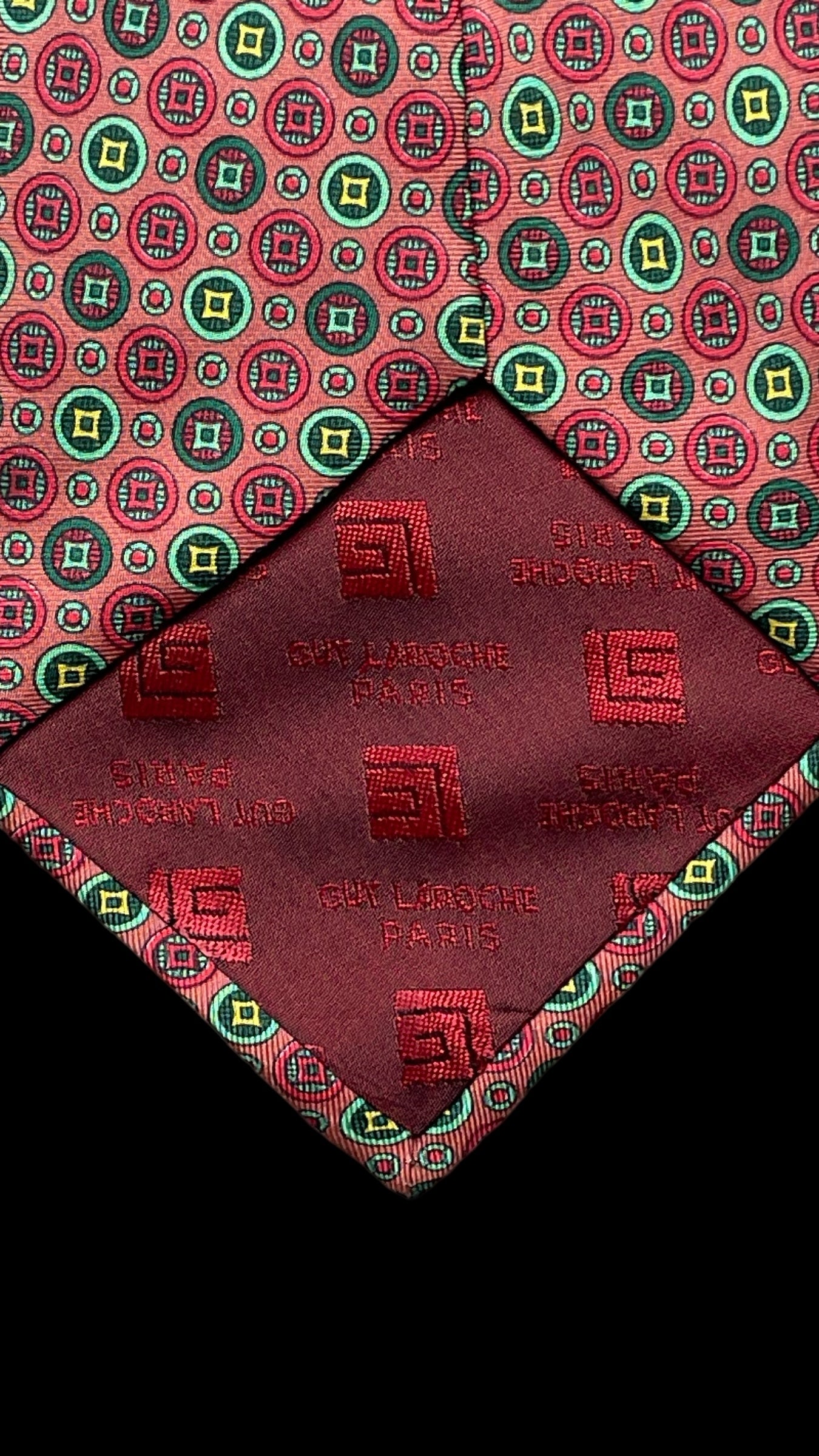 GUY LAROCHE  Vintage Salmon Colour Geometric Dots Silk Tie (9.8 cm by 149 cm)