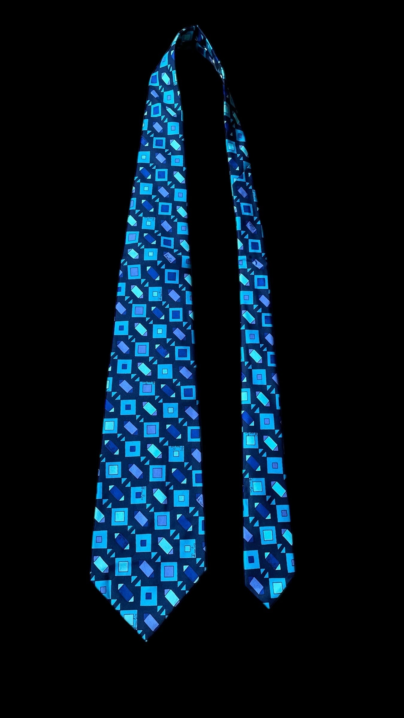 Navy-Blue Psychedelic Vintage Silk Tie by EMILIO PUCCI (10.2 cm by 132 cm) Wider Front Size