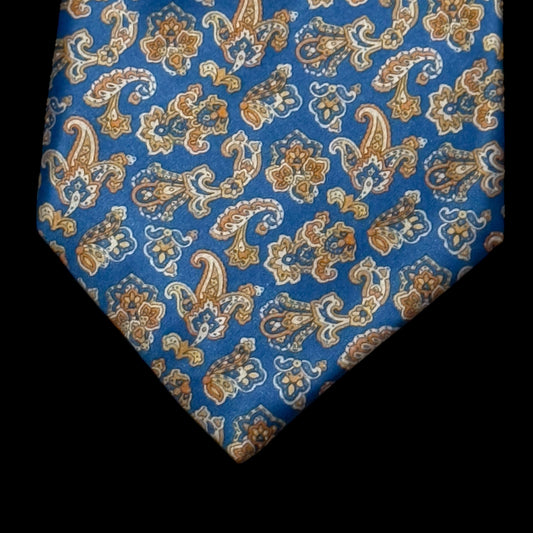 Vintage Blue Paisley Crepe Silk Tie By STEFANO RICCI (8.7 cm by 157 cm)