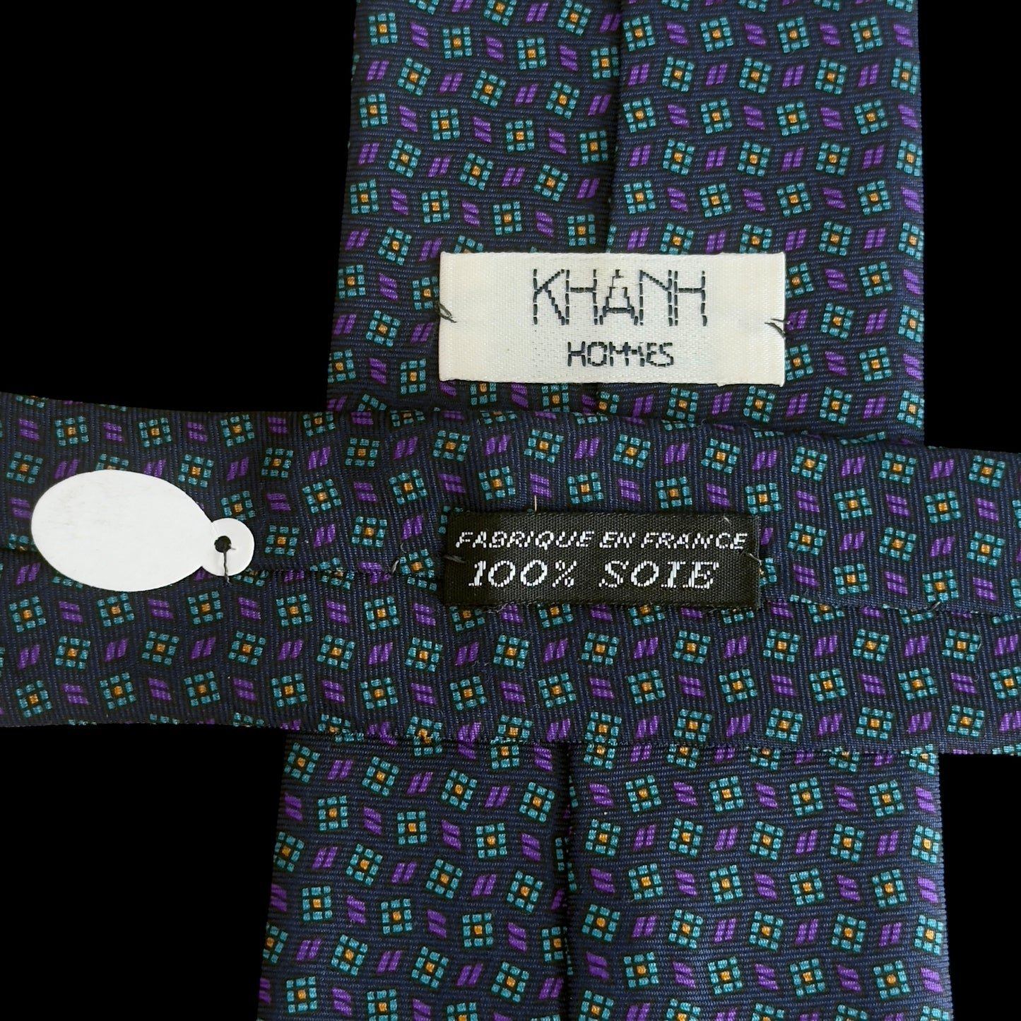 Vintage Navy Blue Geometric Dots Silk Tie By KHANH Hommes (8 cm by 146.5 cm)