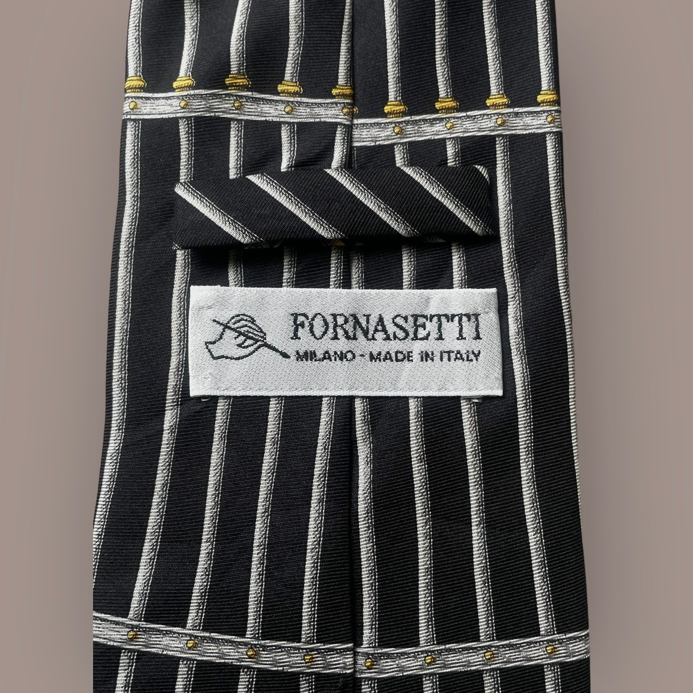 FORNASETTI vintage black novelty silk tie.