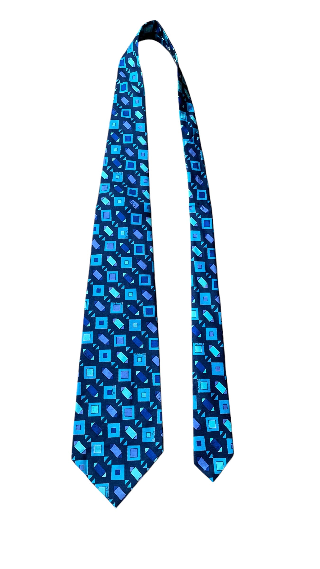 Navy-Blue Psychedelic Vintage Silk Tie by EMILIO PUCCI (10.2 cm by 132 cm) Wider Front Size