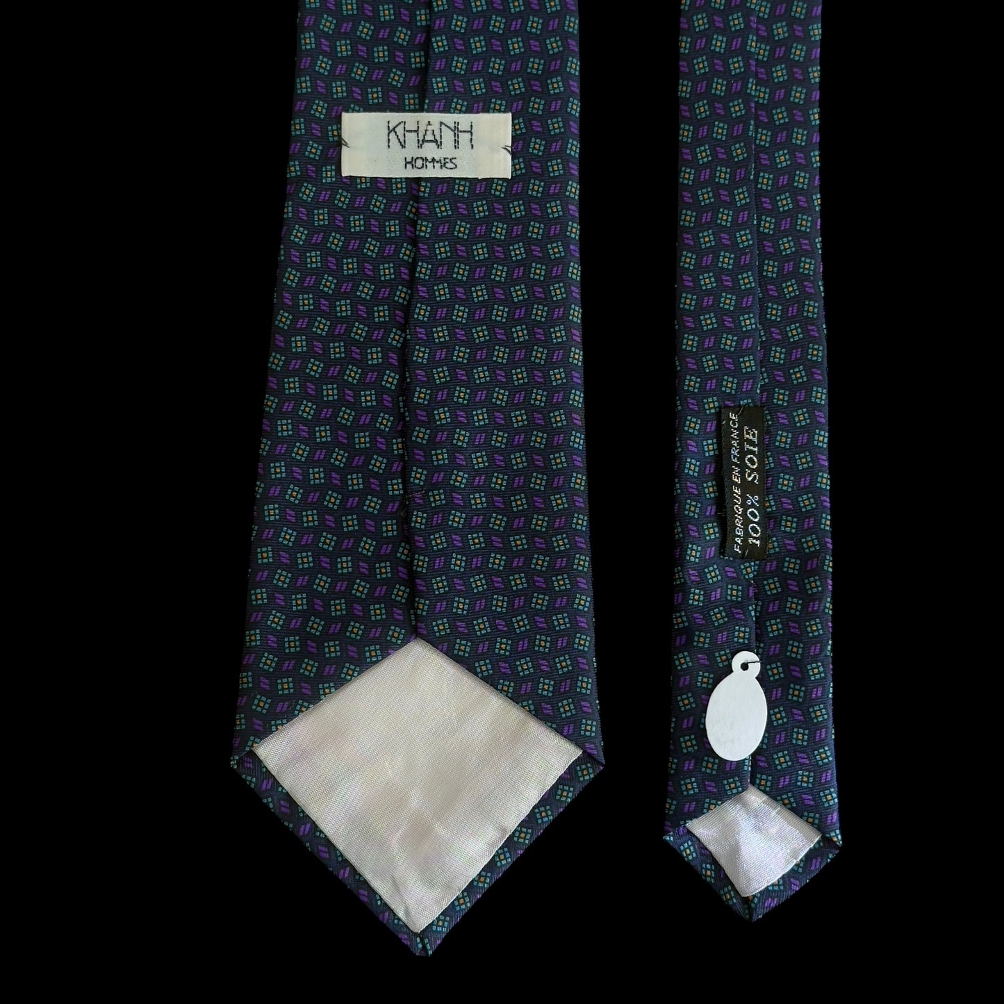 Vintage Navy Blue Geometric Dots Silk Tie By KHANH Hommes (8 cm by 146.5 cm)