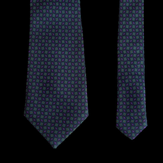 Vintage Navy Blue Geometric Dots Silk Tie By KHANH Hommes (8 cm by 146.5 cm)