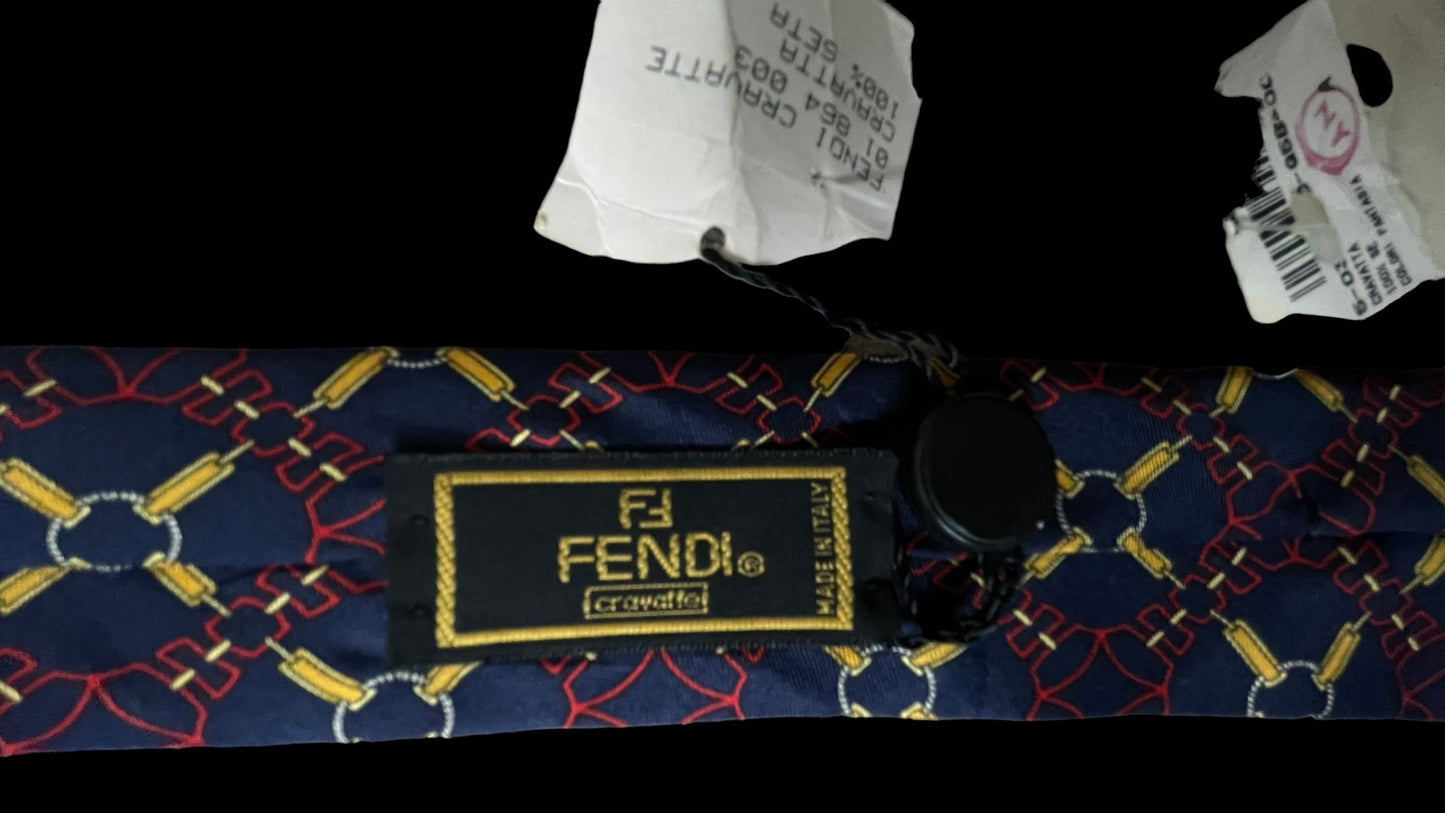 Vintage navy blue Equestrian silk tie by FENDI (10.3 cm by 143 cm)