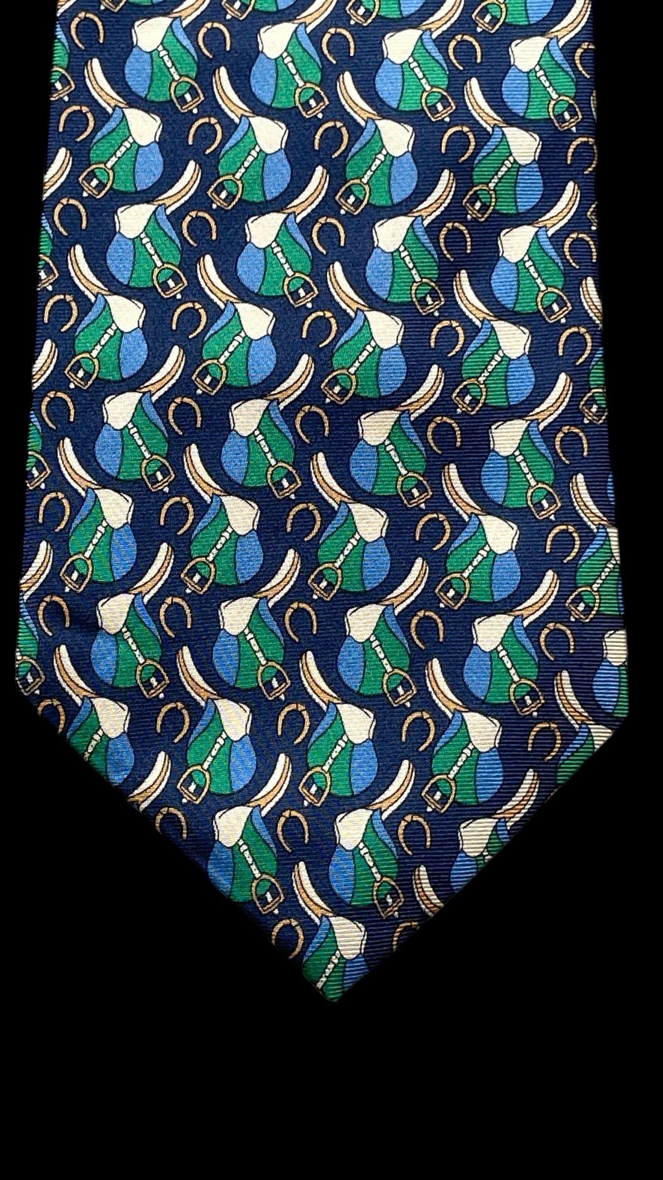 BALENCIAGA Vintage Navy Blue Equestrian Silk Tie (9 cm by 147 cm)