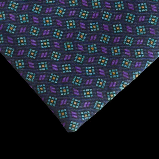 Vintage Navy Blue Geometric Dots Silk Tie By KHANH Hommes (8 cm by 146.5 cm)