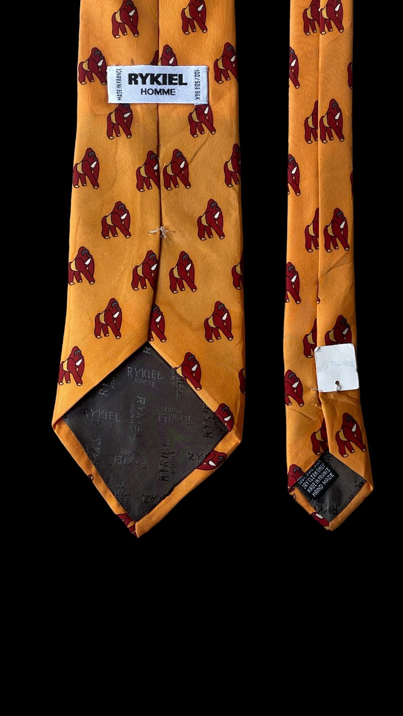 RYKIEL vintage orange gorillas silk tie (9.4 cm by 146 cm)